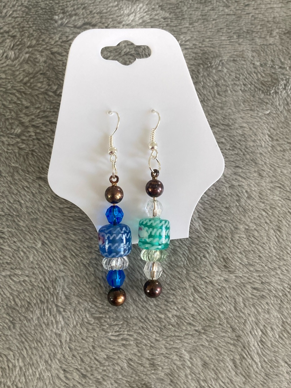 Green and blue glass bead earrings